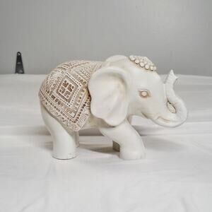 Boho White Elephant Figurine Tribal Style Shelf Tabletop Decor 7 Inch